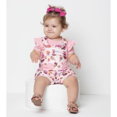 Imagem de Kit Macacão Jardineira + Body Luxo Bebê Menina Verão 7947 - Rosa - GG ( 9 - 12 MESES )-Feminino