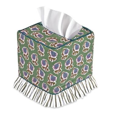 Imagem de Ridhi Capa de caixa de lenços de algodão decorativa feita à mão com estampa de bloco verde manjericão para casa, quarto, sala de estar, banheiro, penteadeira, bancada, carro, escritório, cozinha