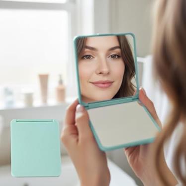 Imagem de Espelhos de mão duplos compactos e portáteis, espelho de maquiagem dobrável para viagem, espelhos de bolsa finos para viagens de escritório