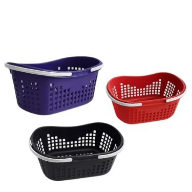 Imagem de Kit 5 Cesto Multiuso C/Alça Médio Plástico Roupas Médio Reforçado Lavanderia Organizador(5 Unidades,Vermelho)