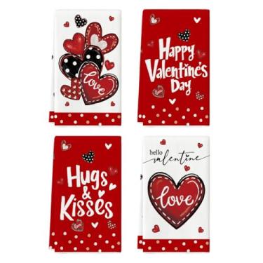 Imagem de Artoid Mode Red Polka Dot Love Heart Toalhas de cozinha dos namorados, 45 x 66 cm, decoração de casamento, conjunto de limpeza de 4