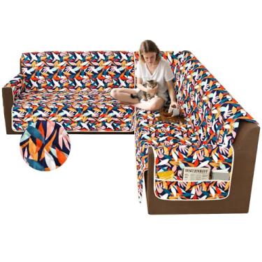 Imagem de ALIECOM Capas de sofá para sofá secional 10% à prova d'água, em forma de L, capa de sofá seccional de canto, lavável e impressa, protetor para animais de estimação com bolso (azul marinho vívido