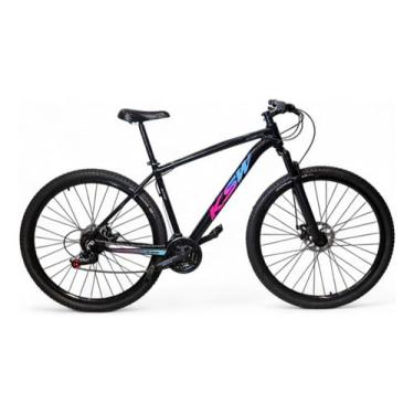 Imagem de KSW Bicicleta Aro 29 XLT 100 27V Quadro Alumínio Freio Hidráulico MTB (Preto/Rosa/Azul, 17")