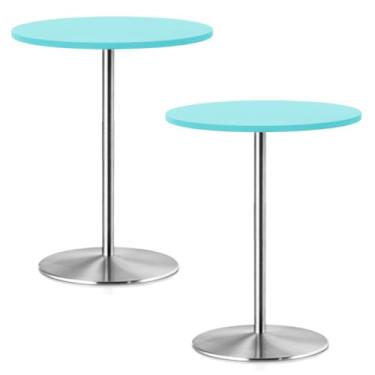 Imagem de Pacote com 2 toalhas de mesa redondas pequenas, 76 cm para mesas de coquetel, touca elástica à prova d'água, lavável, toalha de mesa de piquenique, toalha de mesa dobrável de elastano para bar, pub e