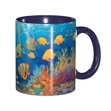 Imagem de Zeraoke Caneca de café criativa com estampa de mundo submarino de peixes tropicais, personalizadas, presente para família, tamanho de 325 ml, unissex
