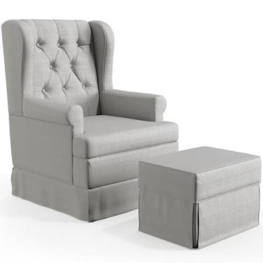 Imagem de Poltrona E Puff Helena P02 Capitonê Facto Cinza Metalizado - LYAM DECO