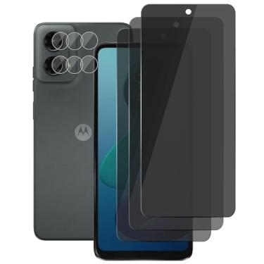 Imagem de UZWZW (3+3) Protetor de tela para Motorola Moto G 5G 2024 (pacote com 3) Película de vidro temperado privada antiespião e (3 unidades) Protetor de lente de câmera