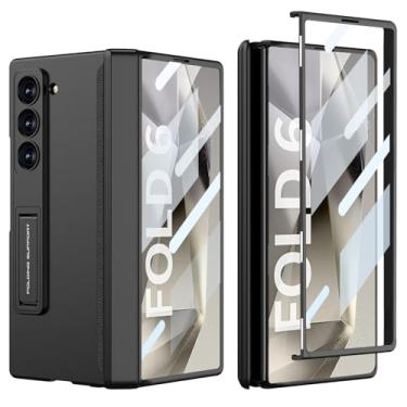 Imagem de DOOTOO Capa para Samsung Galaxy Z Fold 6 com suporte ajustável integrado e protetor de tela, Z Fold6 capa protetora magnética de corpo inteiro com dobradiça preta