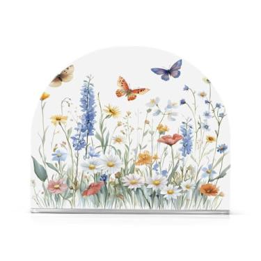 Imagem de Wassud Porta-guardanapos de acrílico encantador de flores e borboletas, dispensador de guardanapo de papel moderno em forma de U para mesa, cozinha, sala de jantar, bancada 1 peça (comporta 50-60