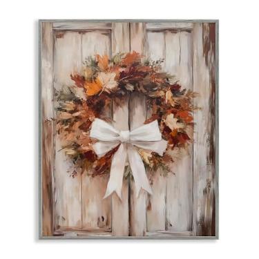 Imagem de Stupell Industries Guirlanda de outono com fita cinza emoldurada, arte giclée, design por LSR Design Studio, 14 x 11