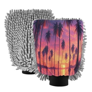 Imagem de STAYTOP Lindo cenário de praia luvas de lavagem de carro, 2 peças, luvas de microfibra de chenille, sem arranhões, panos de esponja de lavagem ultra absorventes para carros, limpeza doméstica - L