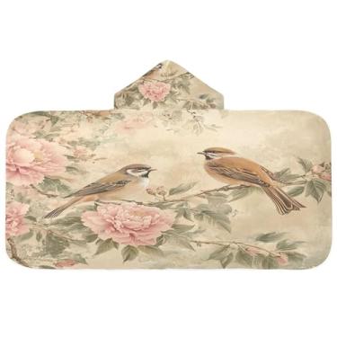 Imagem de Burbuja Birds on Branches Toalha de banho com capuz para crianças, toalha de praia de pelúcia macia absorvente para meninas e meninos 3-10 anos, 61 x 127 cm