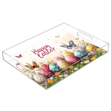 Imagem de STAYTOP Bandeja de acrílico Happy Easter Eggs 15,7 × 11,20 cm, bandejas decorativas à prova de derramamento, organizador de bancada para café da manhã, chá, comida, maquiagem