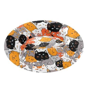 Imagem de SEHANY Cama de cachorro com estampa de gatos fofos, removível e lavável, pequena, redonda para gatos, cama fofa super macia para animais de estimação com fundo antiderrapante para cães pequenos e