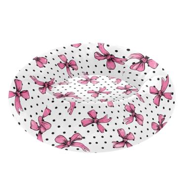 Imagem de SEHANY Cama fofa para cachorro rosquinha com laço rosa removível e lavável, pequena cama redonda para gatos, cama fofa super macia para animais de estimação com fundo antiderrapante para cães pequenos