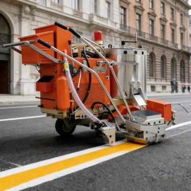 Imagem de Máquina comercial de marcação de estrada por vibração de derretimento a quente, equipamento profissional de pintura de linha de tráfego com grande barril de aquecimento - adequado para aplicar linhas
