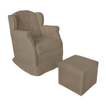 Imagem de Poltrona Amamentação Com Balanço E Puff Luxo Suede Manuela Bege Escuro