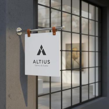 Imagem de Placa comercial personalizada de metal dupla face para pendurar – Placa de loja montada na parede de aço inoxidável com acabamento em tinta cozida – Personalização de logotipo e texto para cafés