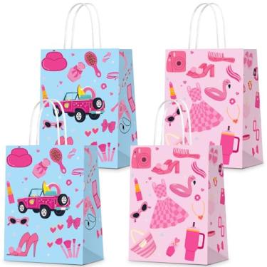 Imagem de KERINGO 16 peças rosa choque sacos de presente de princesa lembrancinha de festa bonito doces sacos com alças para artigos de festa de aniversário