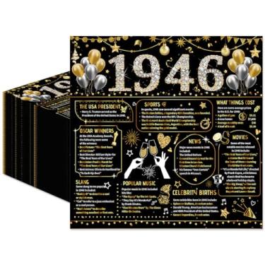 Imagem de 50 guardanapos de aniversário de 80 anos - decorações de aniversário de 80 anos para mulheres e homens, decorações de 80 anos, guardanapos descartáveis vintage 1946 preto dourado (16,5 x 16,5