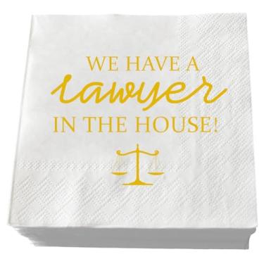 Imagem de XIUHUBA Guardanapos We Have A Lawyer In The House, 50 peças de decorações de festa de formatura de advogados brancos e dourados, parabéns pela faculdade de direito, guardanapo de coquetel com 3