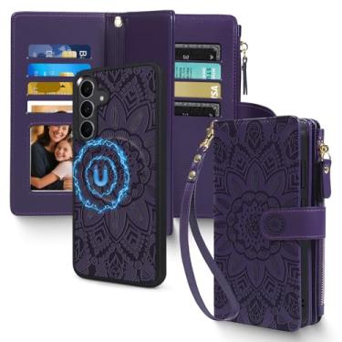 Imagem de Harryshell Capa carteira destacável para Samsung Galaxy S25 FE compatível com Magsafe RFID com compartimentos para cartão com bloqueio de RFID, capa de telefone removível, bolsa com zíper, alça de