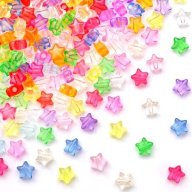 Imagem de Incinkod 200 peças de contas de estrela brilhantes formas de pônei de estrela para pulseira da amizade, conta Kandi de orifício grande para tranças de cabelo, fabricação de joias (multicor