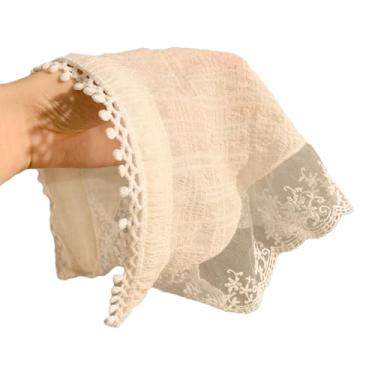 Imagem de JEBELE Bandana feminina de renda, cachecol triângulo guingão vintage com laço, estilo retrô francês para roupas boho chiques e casuais (7-renda bege, tamanho único)