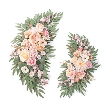 Imagem de Serra Flora Kit de flores artificiais com arco de casamento (pacote com 2) para arranjos de cerimônias de casamento faça-você-mesmo, placa de boas-vindas e pano de fundo de recepção, decoração floral