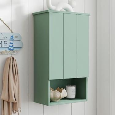 Imagem de VANIRROR Armário de parede de banheiro com porta única, dobradiças de fechamento suave, armário de remédios de madeira de 38 x 68 cm para cozinha pequena, lavanderia, entrada, construção de MDF