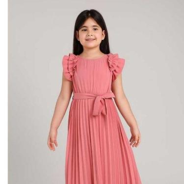 Imagem de Vestido Juvenil Infantil saia plissada com forro e manga com babados -