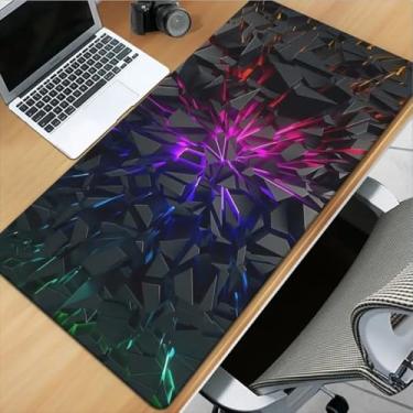 Imagem de Tapete de mouse preto futurista extragrande com linhas neon vibrantes, base de borracha e costura de borda de precisão - Tapete de mesa durável, 30 cm x 59,9 cm