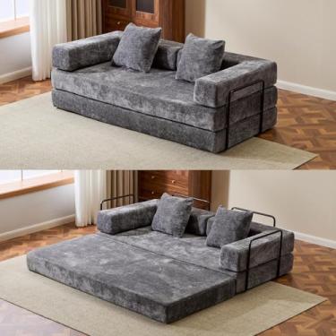 Imagem de Sofá-cama conversível, sofá-cama de 196 cm tamanho casal com apoios de braço em forma de L, sofás-cama queen size para sala de estar pequena para sala de estar, quarto, chenille, cinza escuro