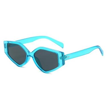 Imagem de Óculos de Sol Femininos Polygon Cat Eye com Lentes Degradê, Estilo Vintage com Rebites e Design Masculino (Azul acinzentado)