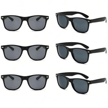 Imagem de Zylothex Pacote com 6/10 óculos de sol para adultos, armação dourada, quadrados, estilo retrô, acessório de rave de festa de verão, Preto