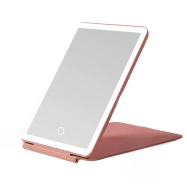 Imagem de Espelho Led Espelhos De Maquiagem Espelho De Maquiagem Com Led – Mesa Redonda Madeira Bambu Luz Branca Recarga Usb(Mini Cor aleatoria)