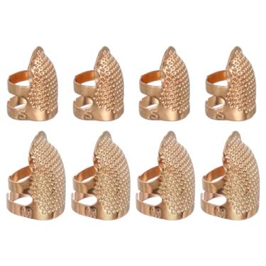 Imagem de PATIKIL Dedal de costura, 8 peças de dedais de metal para costura à mão, protetor de dedo ajustável, kits de suprimentos de artesanato, acessórios, bordado, à mão, ferramentas DIY, ouro rosa