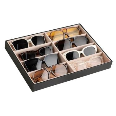 Imagem de Frebeauty Organizador de óculos de sol, organizador de óculos de sol de couro PU, bandeja de óculos de sol com 8 compartimentos, caixa de óculos de sol masculino/feminino, estojo para óculos de sol