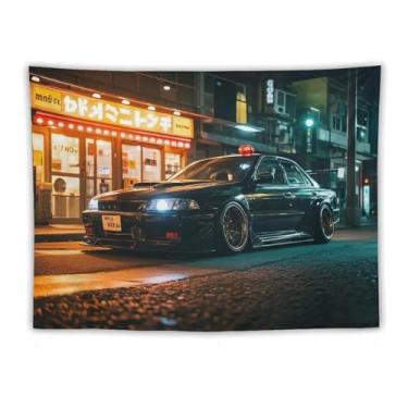 Imagem de HouLaiZhe JDM Tapeçaria de carro Jdm Sports Modified R32 Black Warrior Cool Wall Hanging Bedroom Home Decor Tapeçarias Estética Piquenique Decoração de Parede Arte de Parede para Dormitório Sala de