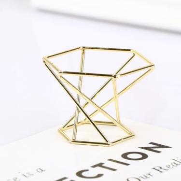 Imagem de Suporte de exibição de metal hexagonal bola de cristal globo de vidro bola de mármore base de suporte de exibição de pedras preciosas (dourado)