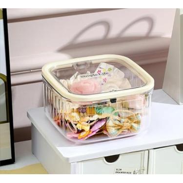 Imagem de Organizador de acessórios de cabelo para meninas, pequena caixa de armazenamento de plástico com tampa para grampos de cabelo, laços, empilhável, à prova de poeira, organizador de mesa