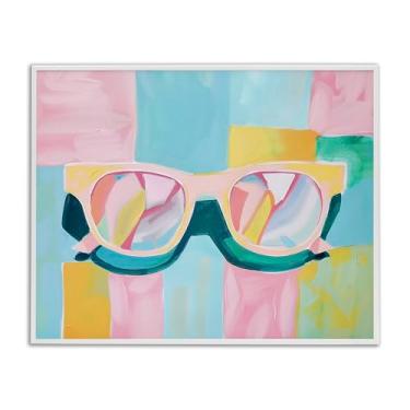 Imagem de Stupell Industries Blocos pastéis e óculos de sol branco emoldurado arte giclée, design por Arlington Prints, 14 x 11