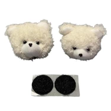 Imagem de Vaveren Conjunto de 2 enfeites para capacete, acessórios decorativos divertidos e fofos para ciclismo, snowboard e esqui, com fecho adesivo, Branco