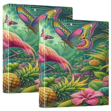 Imagem de Pacote com 2 fichários decorativos de flamingo tropical, abacaxi, 3 anéis com prancheta, material escolar, prancheta de enfermagem resistente