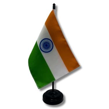 Imagem de Bandeira de Mesa Índia, Decorativa, Dupla Face, Multicolorido, 19x13cm, Base e Haste Preta, para Escritório e Eventos, Tecido Oxford