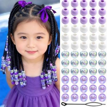 Imagem de huefeel 80 peças de contas coloridas de acrílico transparente para crianças meninas para tranças, lindos grampos de cabelo pequenos com contas de pônei, joias de cabelo para mulheres (roxo)