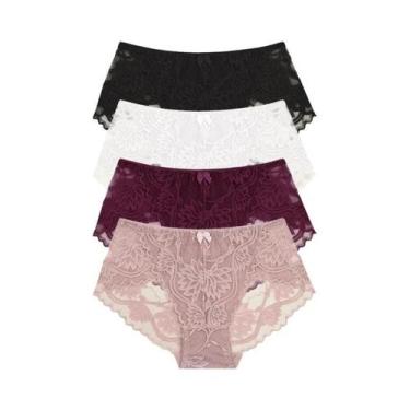 Imagem de Calcinhas Sexy De Renda Femininas 4 Peças, Baixa Cintura, Respirável, 