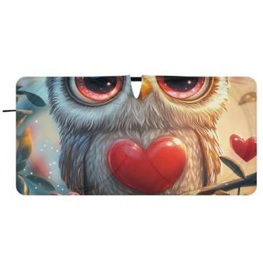 Imagem de Toldo de sol personalizado de morango com estampa de coruja fofa para para-brisa de carro acessórios dobráveis para janelas para-brisa frontal, 76 cm x 149 cm