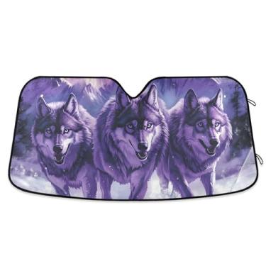 Imagem de Running Wolves Toldo de sol personalizado para para-brisa de carro pára-brisa automotivo dobrável engraçado para-sol floral animal retrátil M, 139,7 cm x 70,1 cm
