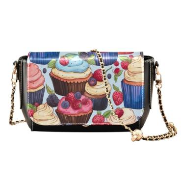 Imagem de GAIGEO Bolsas transversais de couro com design de rosas vermelhas e verdes, bolsa de ombro de couro PU, bolsas de couro transversal para mulheres, Cupcakes deliciosos - 1, One Size